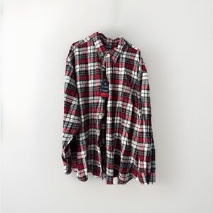 NWT Chaps Men's Black, White, and Red Plaid Button Down Shirt 4XL